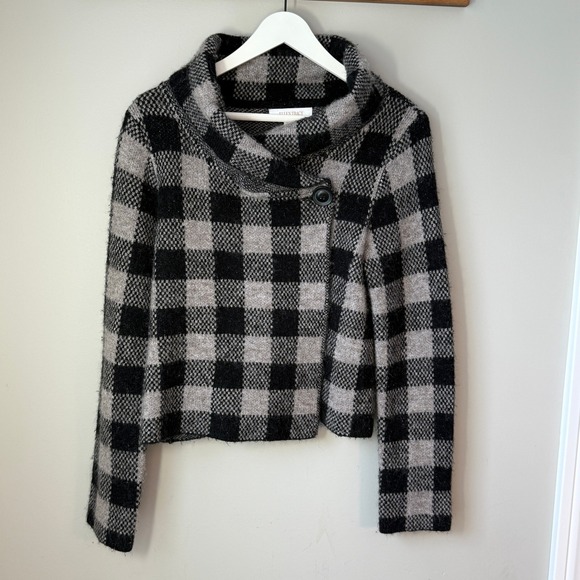 Ellen Tracy Sweaters - ELLEN TRACY Plaid Wool Blend Cropped Mock Neck Sweater Jacket Women's M